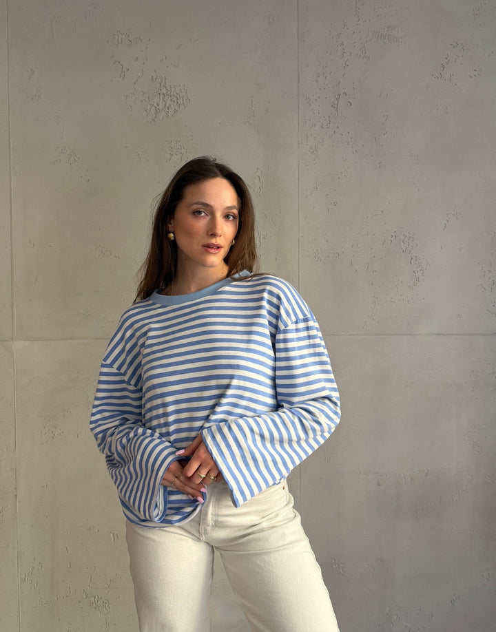 Elvina - Striped Long Sleeve Shirt with Wide Sleeves