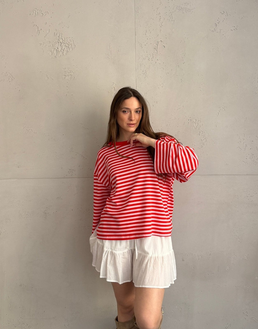Elvina - Striped Long Sleeve Shirt with Wide Sleeves