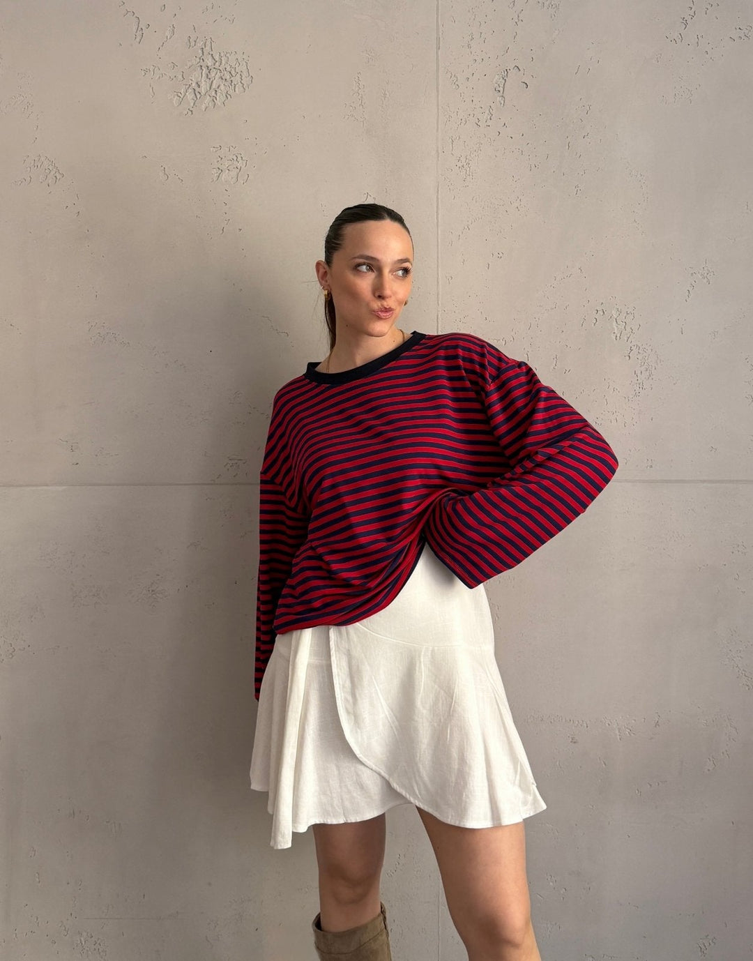 Elvina - Striped Long Sleeve Shirt with Wide Sleeves