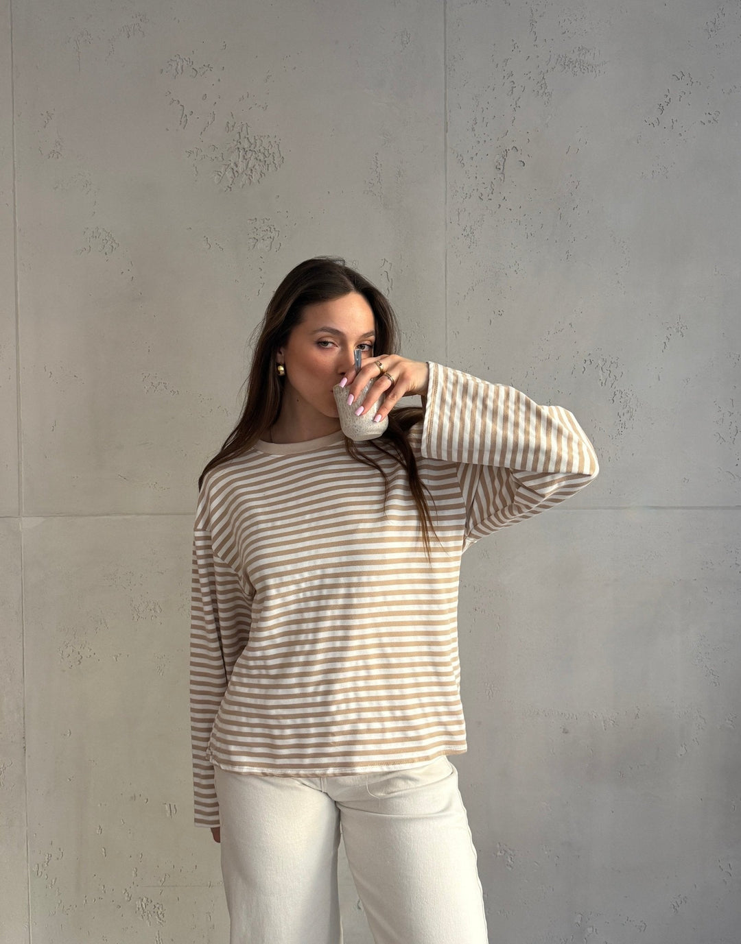 Elvina - Striped Long Sleeve Shirt with Wide Sleeves