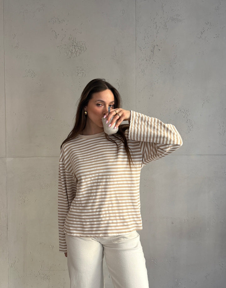 Elvina - Striped Long Sleeve Shirt with Wide Sleeves