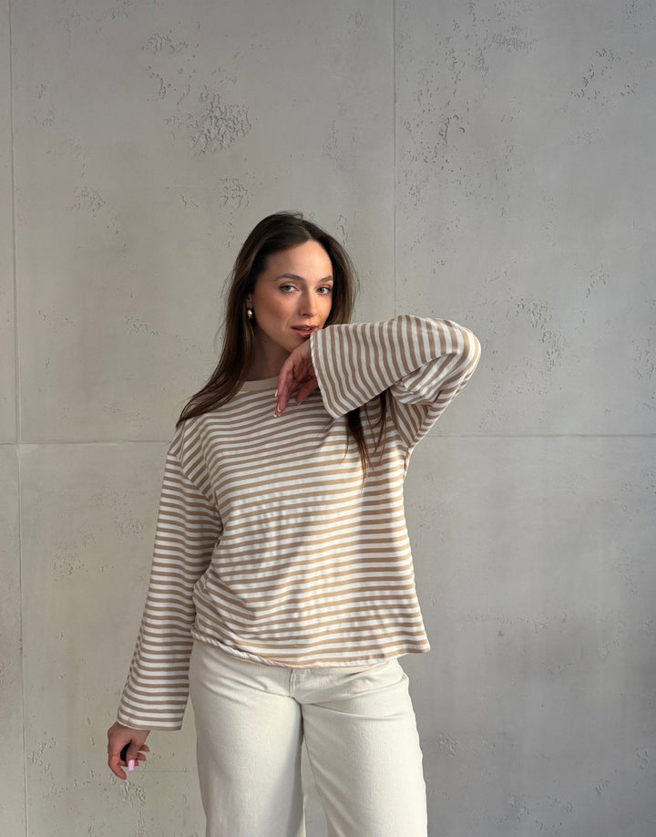 Elvina - Striped Long Sleeve Shirt with Wide Sleeves