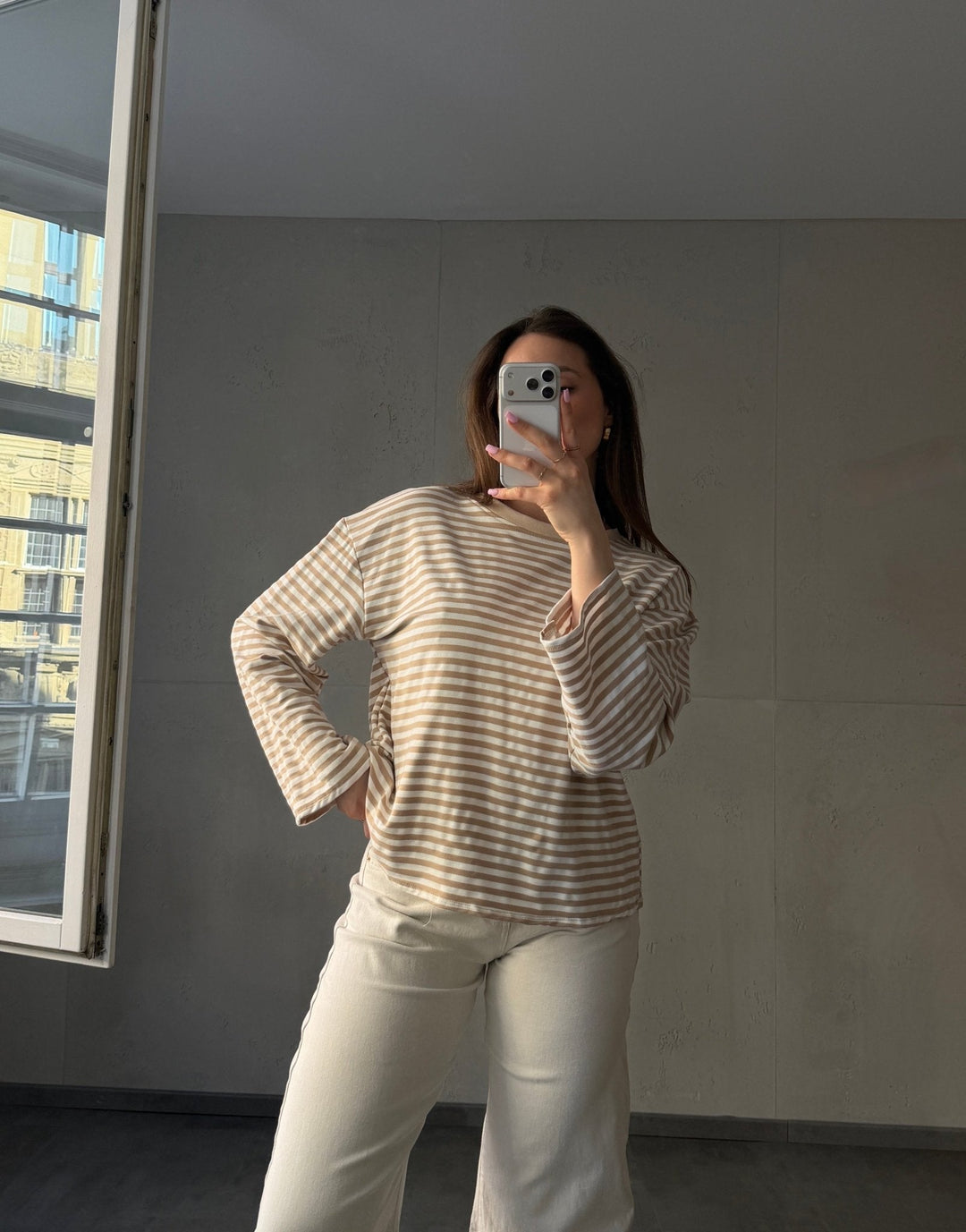 Elvina - Striped Long Sleeve Shirt with Wide Sleeves