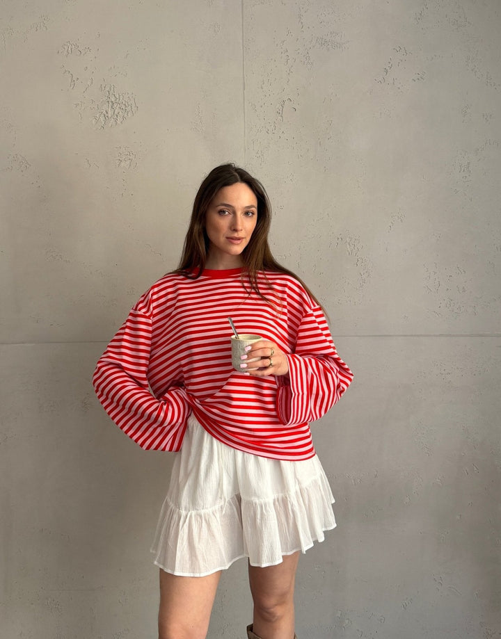 Elvina - Striped Long Sleeve Shirt with Wide Sleeves