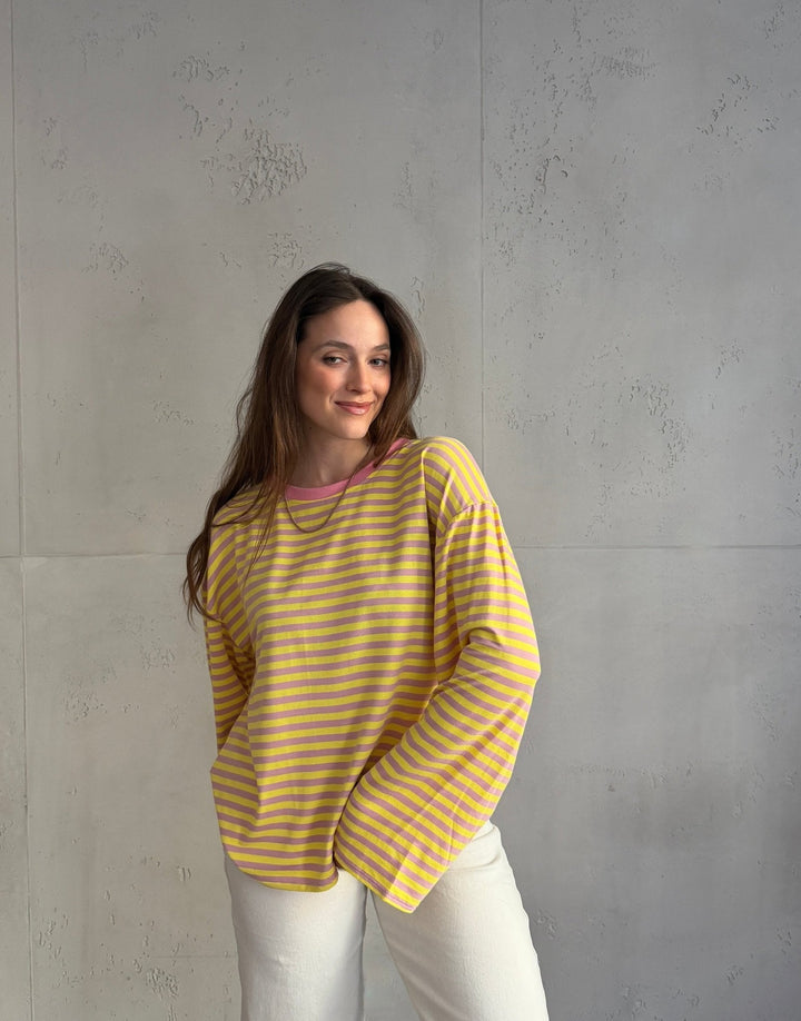 Elvina - Striped Long Sleeve Shirt with Wide Sleeves