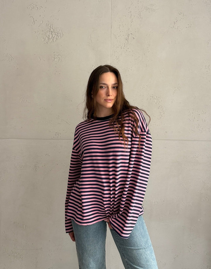 Elvina - Striped Long Sleeve Shirt with Wide Sleeves