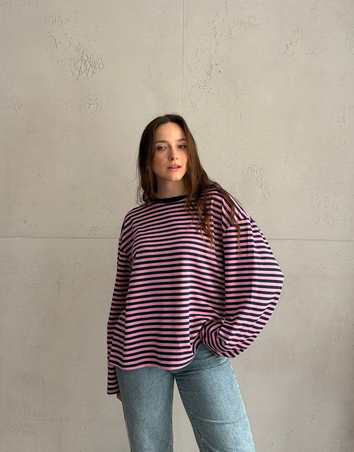 Elvina - Striped Long Sleeve Shirt with Wide Sleeves