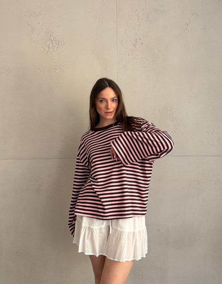 Elvina - Striped Long Sleeve Shirt with Wide Sleeves