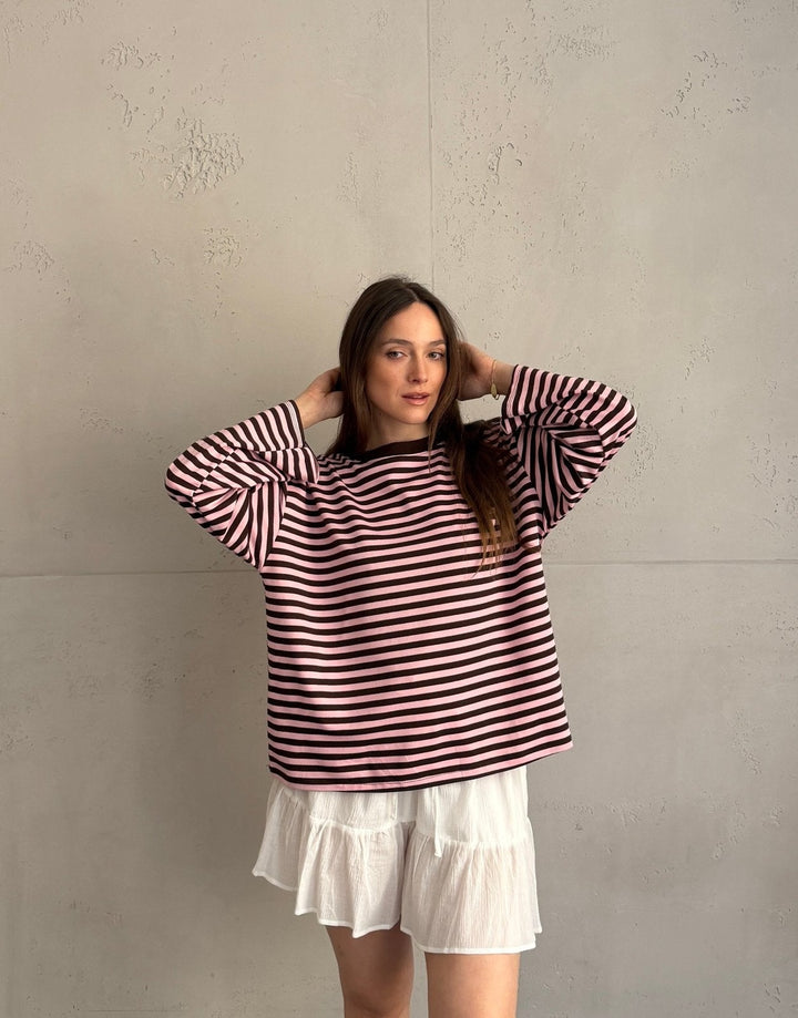 Elvina - Striped Long Sleeve Shirt with Wide Sleeves