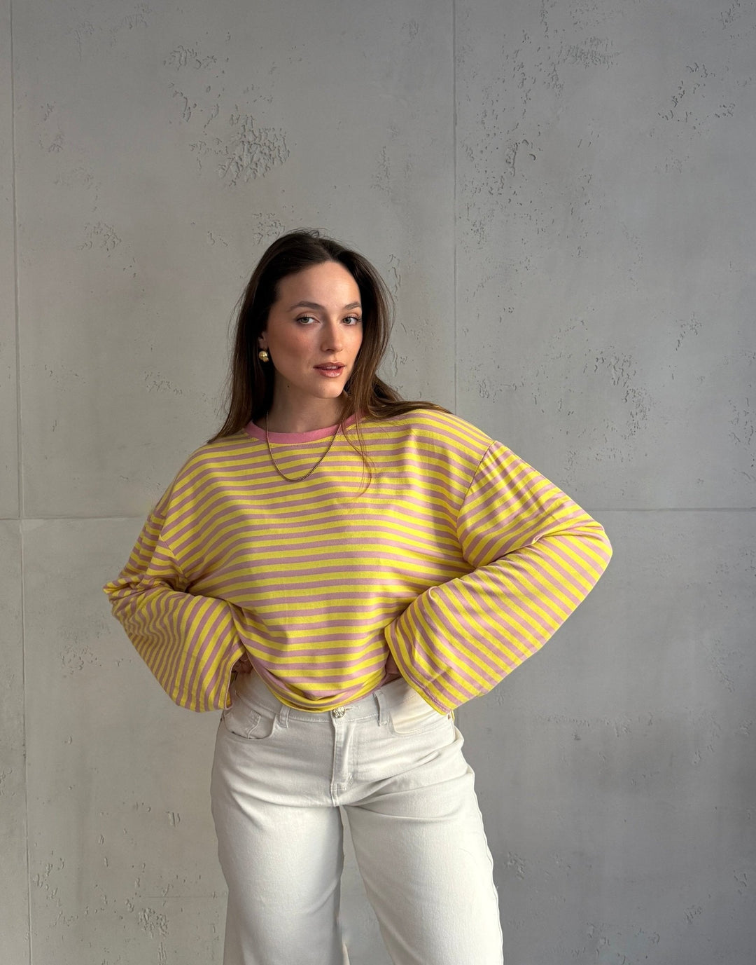 Elvina - Striped Long Sleeve Shirt with Wide Sleeves