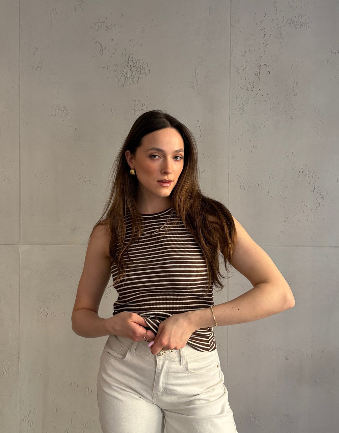Mona - Striped ribbed cotton top with round neck