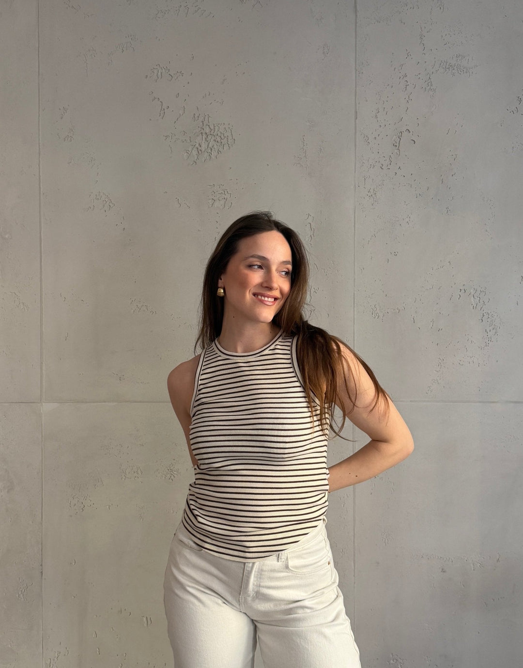 Mona - Striped ribbed cotton top with round neck