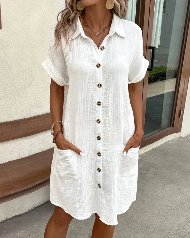 Samara | Vintage Linen Mini Dress with V-Neck