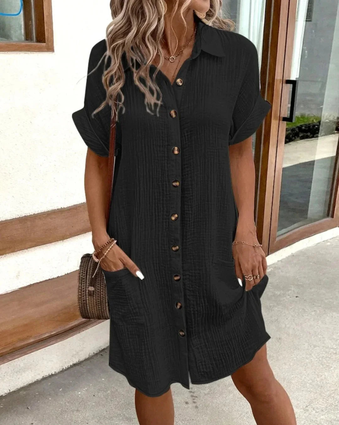Samara | Vintage Linen Mini Dress with V-Neck