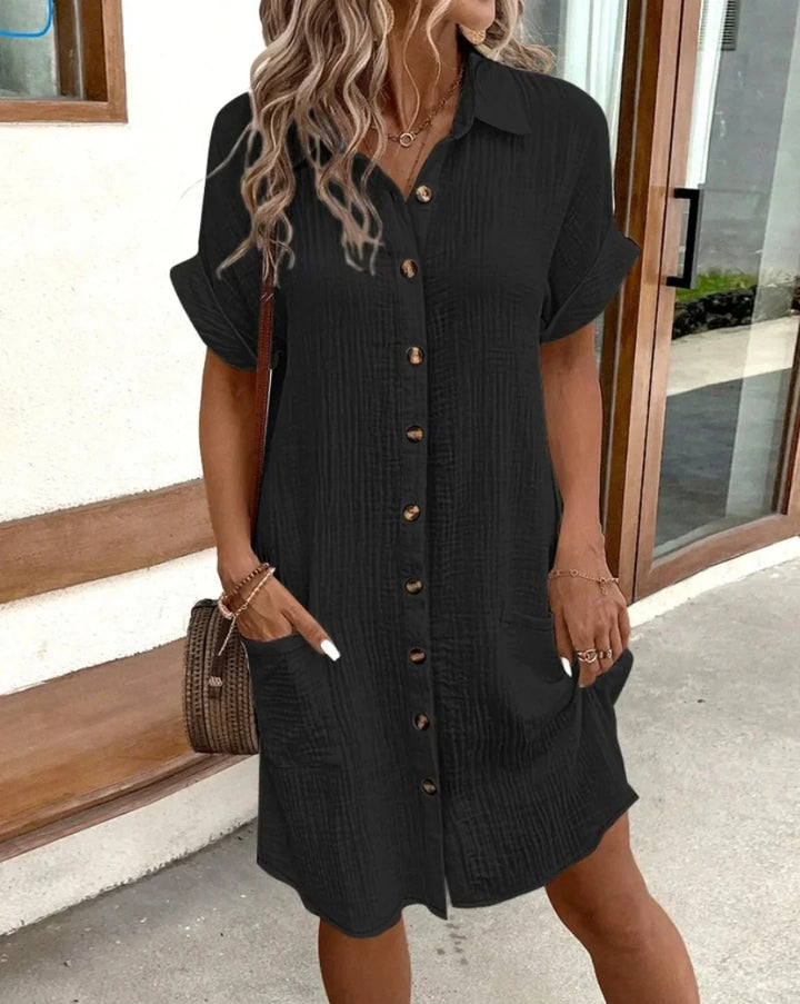 Samara | Vintage Linen Mini Dress with V-Neck
