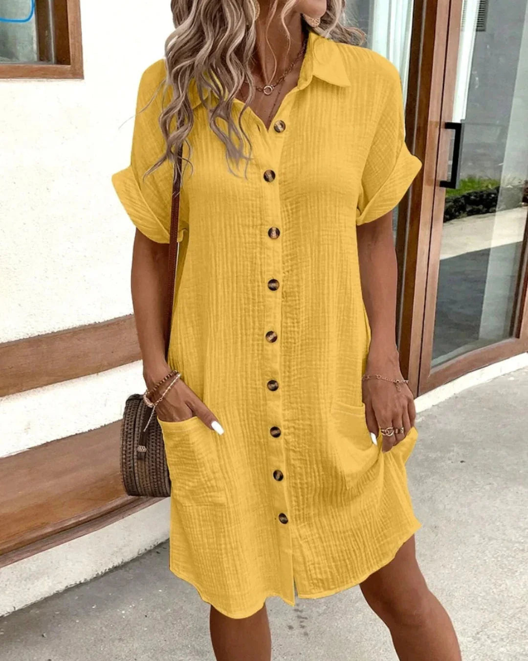 Samara | Vintage Linen Mini Dress with V-Neck