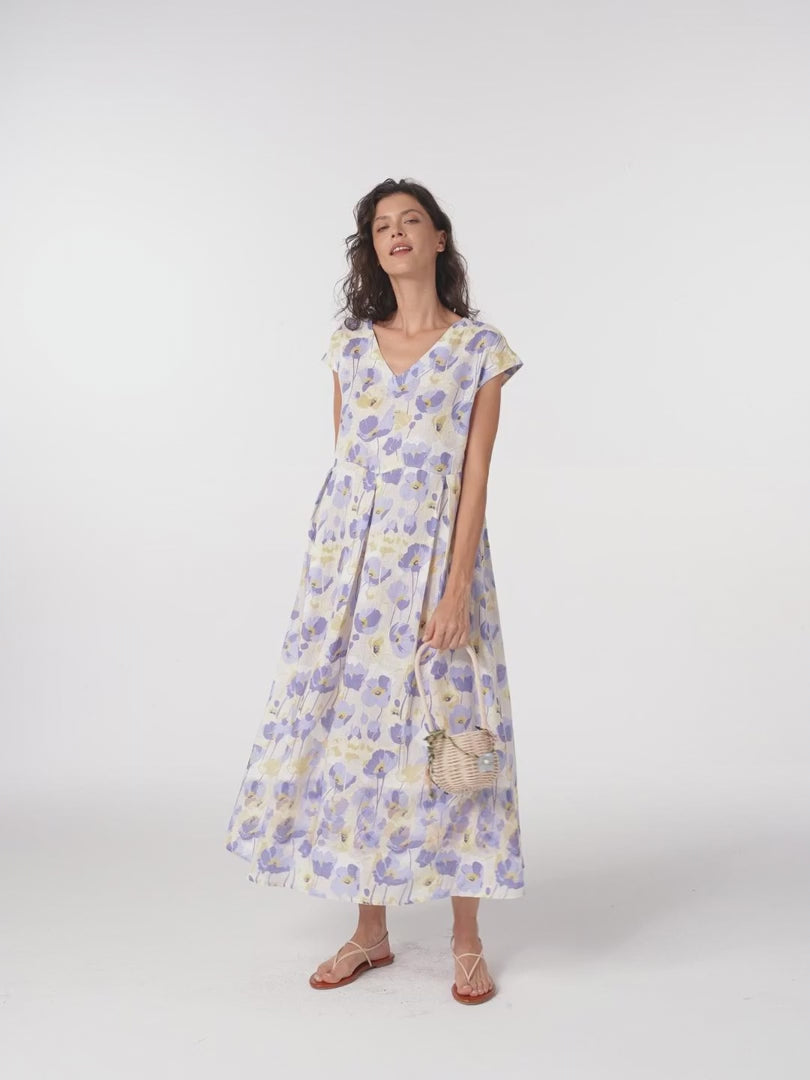 Harriet - 100% Linen Carnation Print Maxi Dress