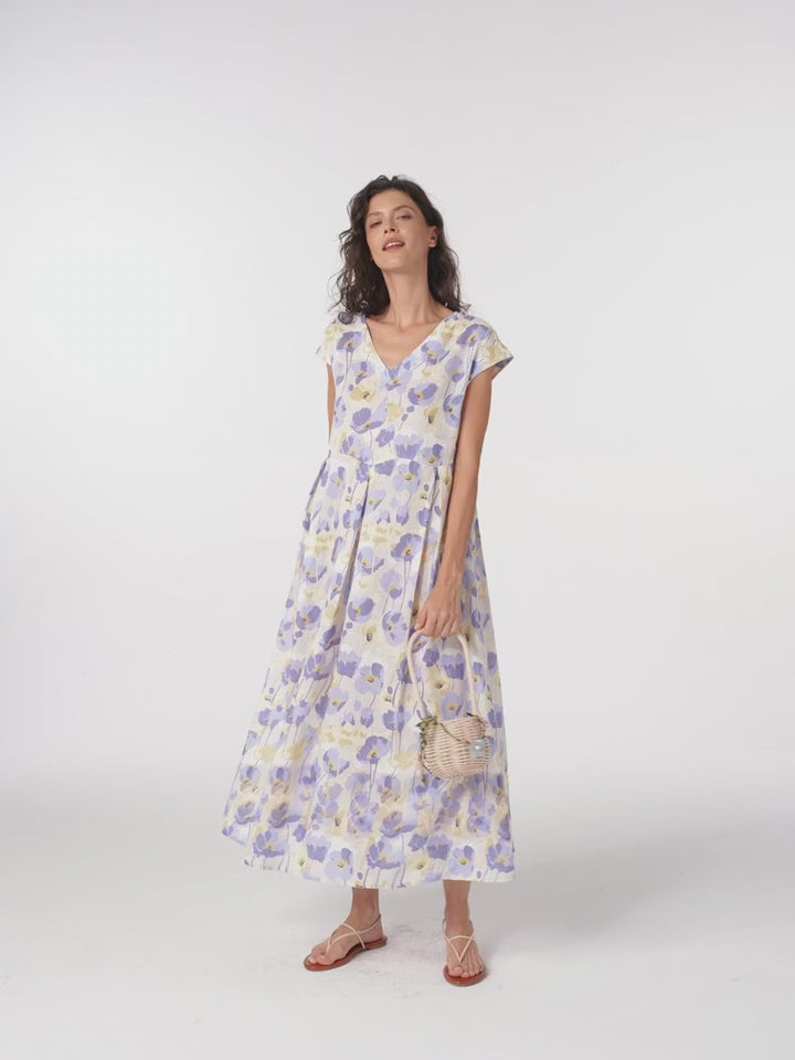 Harriet - 100% Linen Carnation Print Maxi Dress