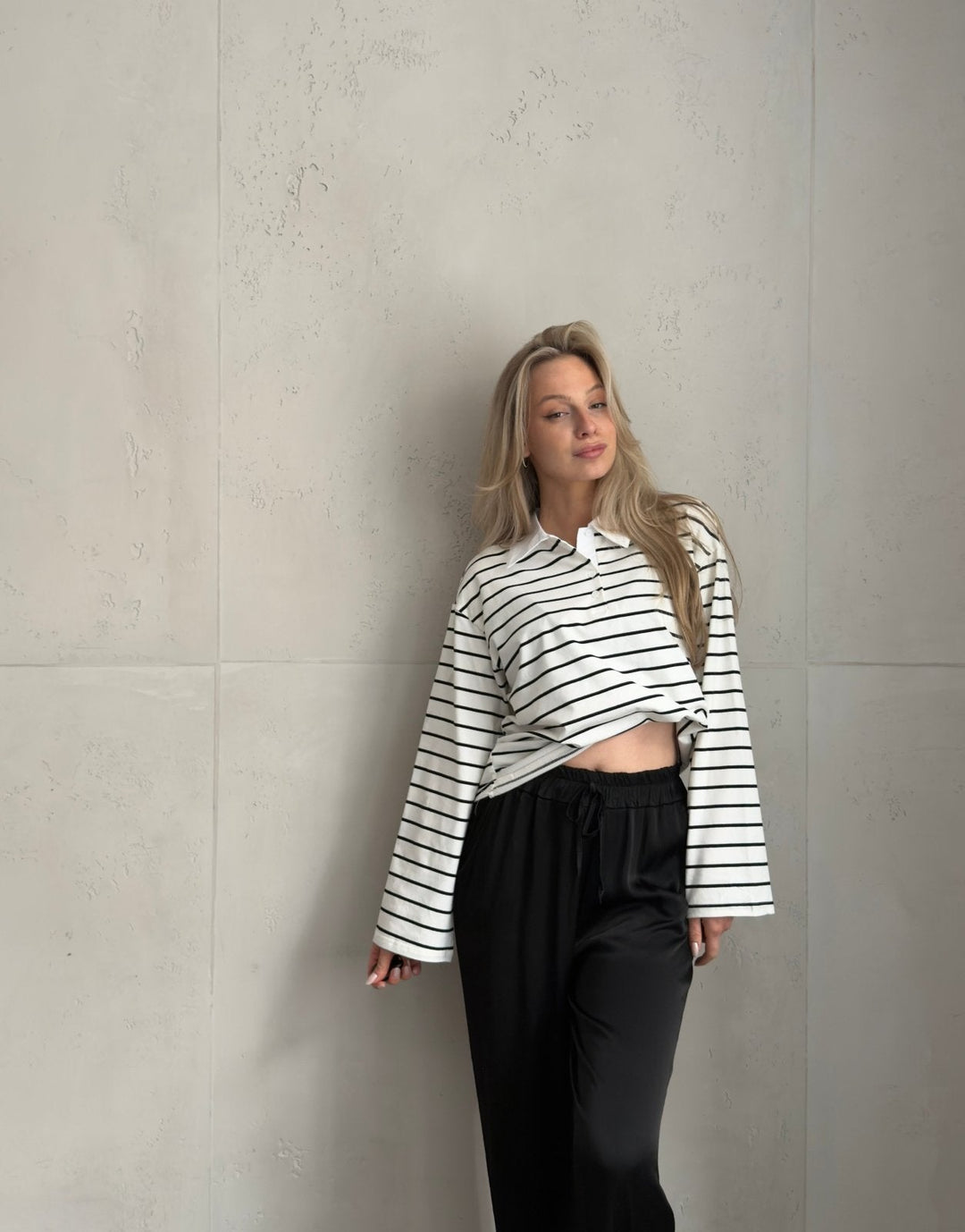 Greek - Striped polo shirt with wide long sleeves in 80s style – Retro meets modern