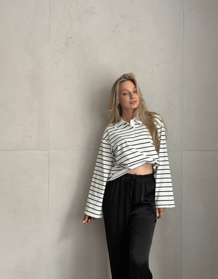 Greek - Striped polo shirt with wide long sleeves in 80s style – Retro meets modern