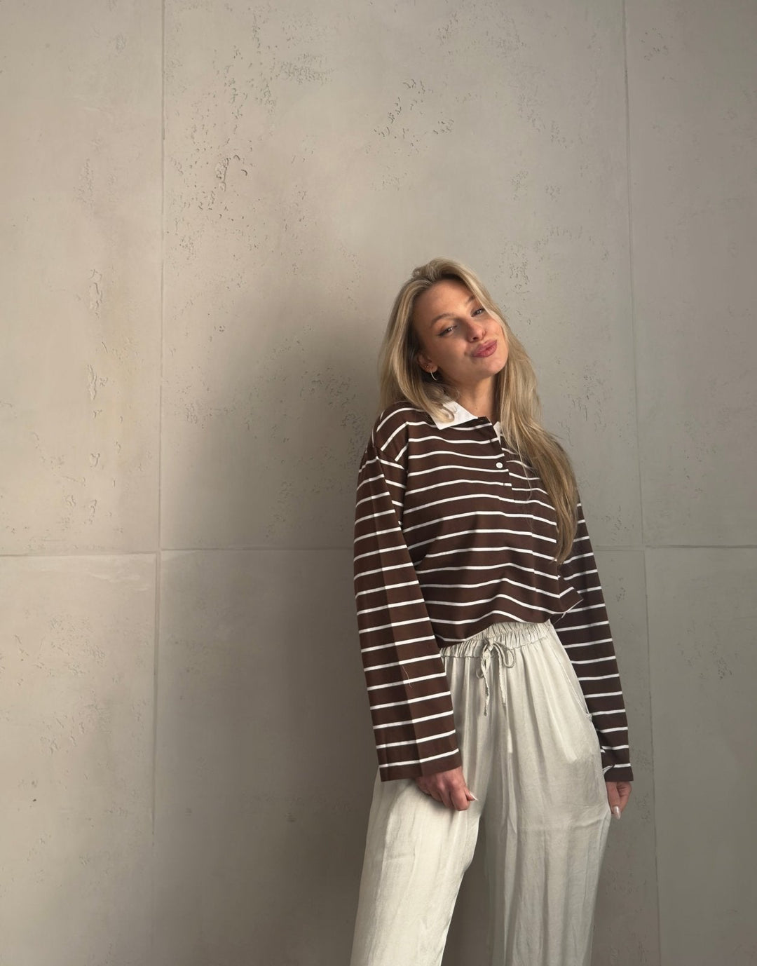 Greek - Striped polo shirt with wide long sleeves in 80s style – Retro meets modern
