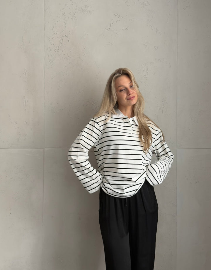 Greek - Striped polo shirt with wide long sleeves in 80s style – Retro meets modern