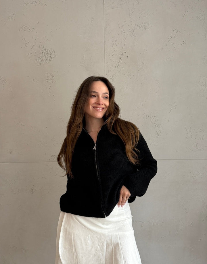 Salvation - Uni” cardigan with zipper and stand-up collar