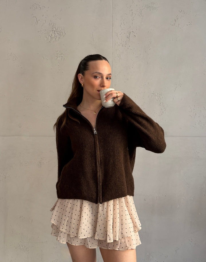 Salvation - Uni” cardigan with zipper and stand-up collar