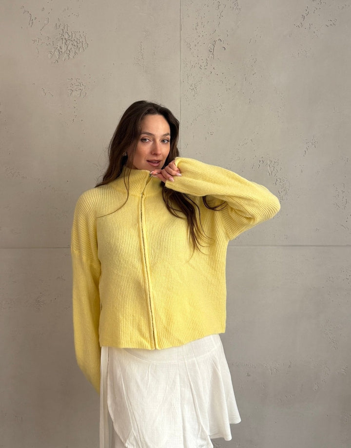 Salvation - Uni” cardigan with zipper and stand-up collar