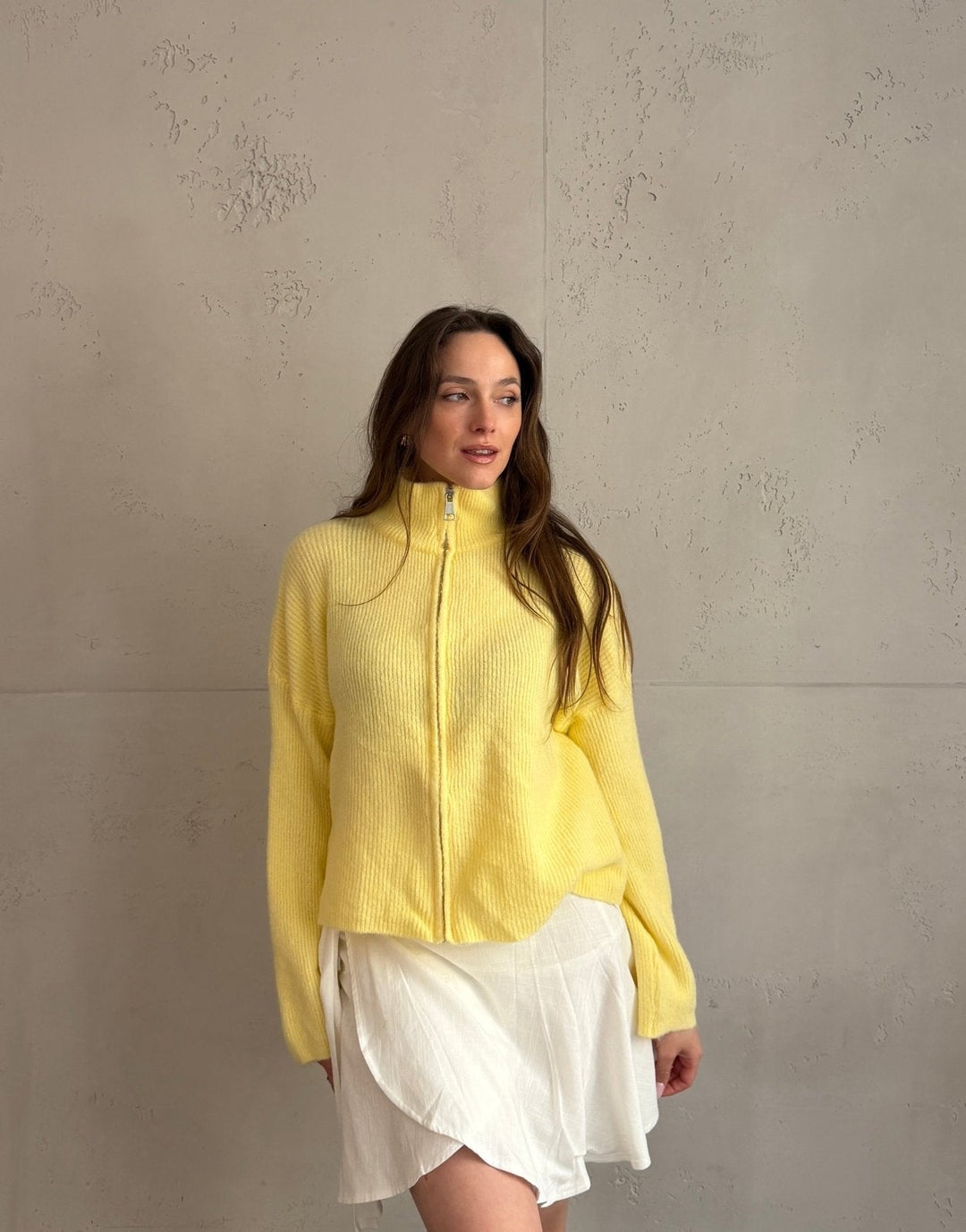 Salvation - Uni” cardigan with zipper and stand-up collar