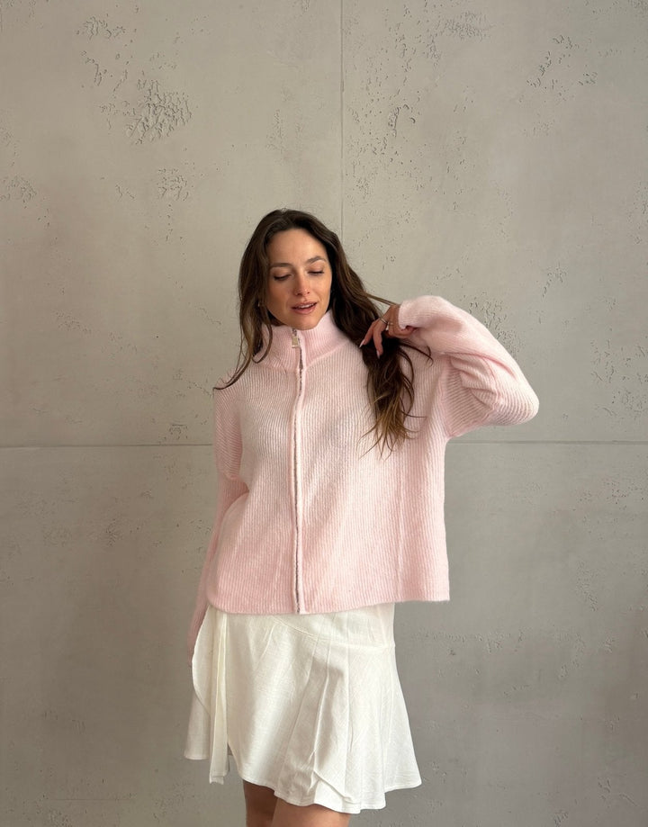 Salvation - Uni” cardigan with zipper and stand-up collar