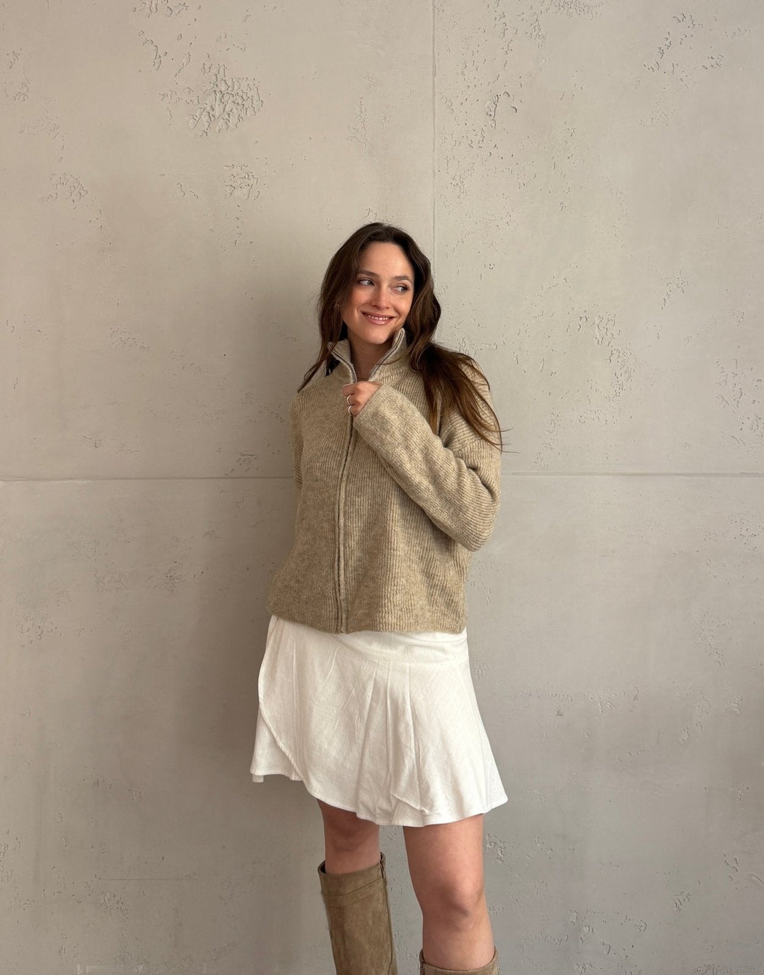 Salvation - Uni” cardigan with zipper and stand-up collar