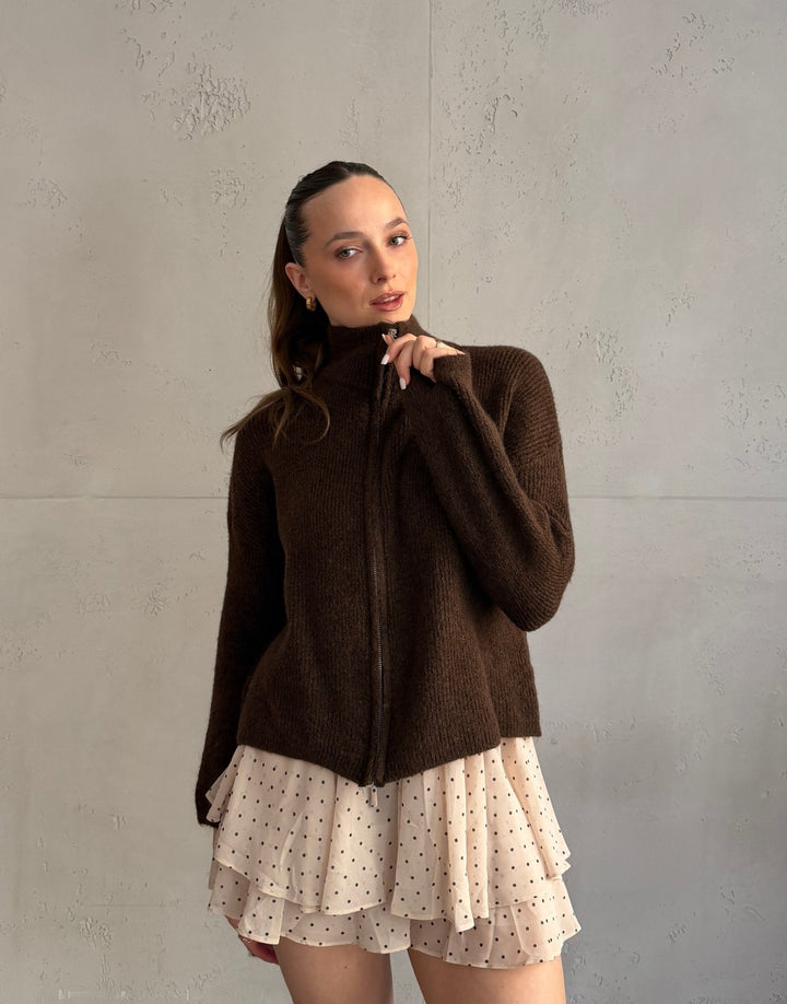 Salvation - Uni” cardigan with zipper and stand-up collar