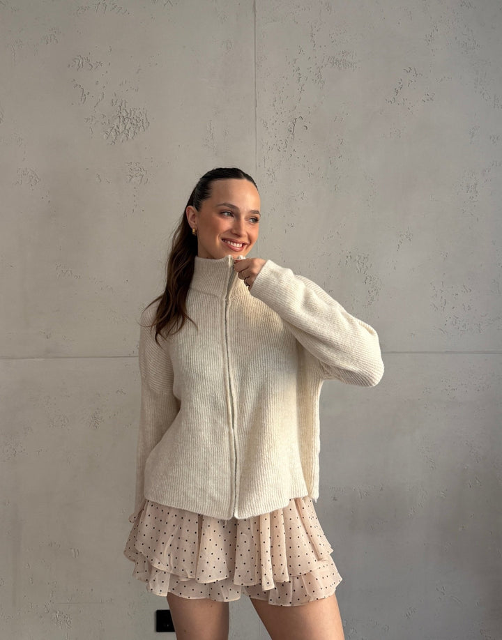 Salvation - Uni” cardigan with zipper and stand-up collar