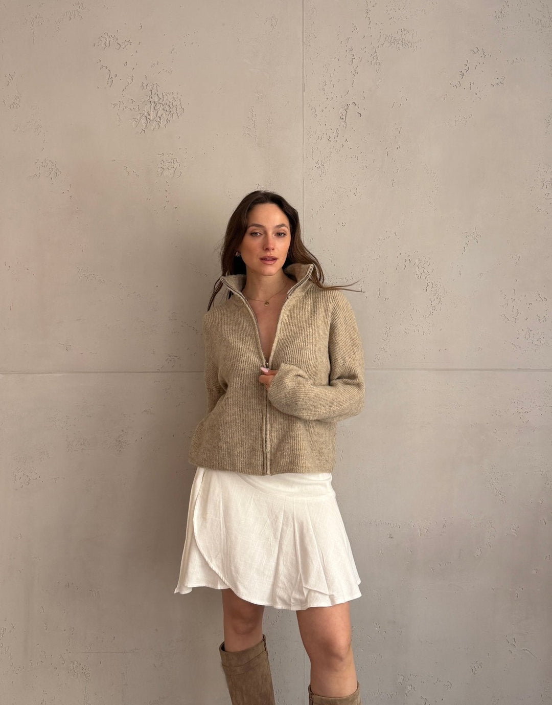 Salvation - Uni” cardigan with zipper and stand-up collar