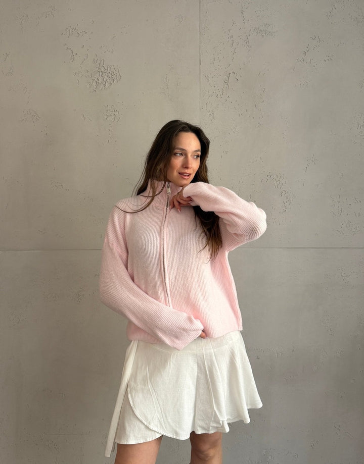 Salvation - Uni” cardigan with zipper and stand-up collar