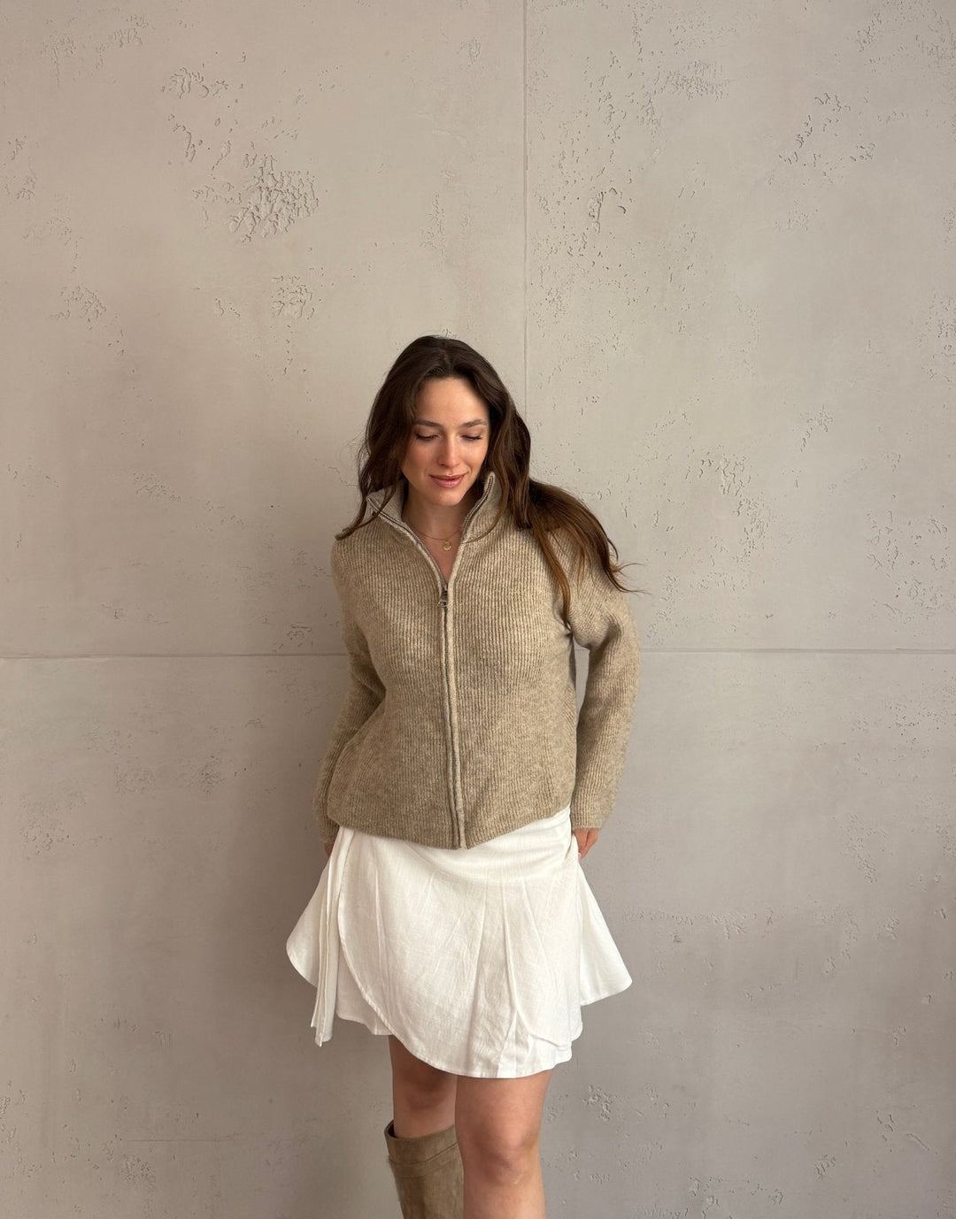 Salvation - Uni” cardigan with zipper and stand-up collar