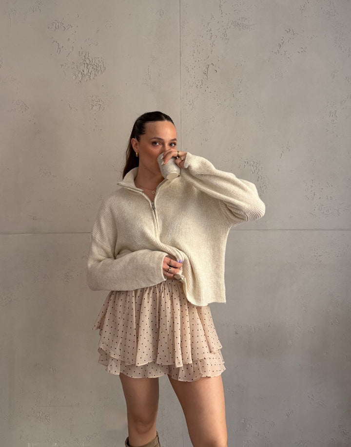Salvation - Uni” cardigan with zipper and stand-up collar