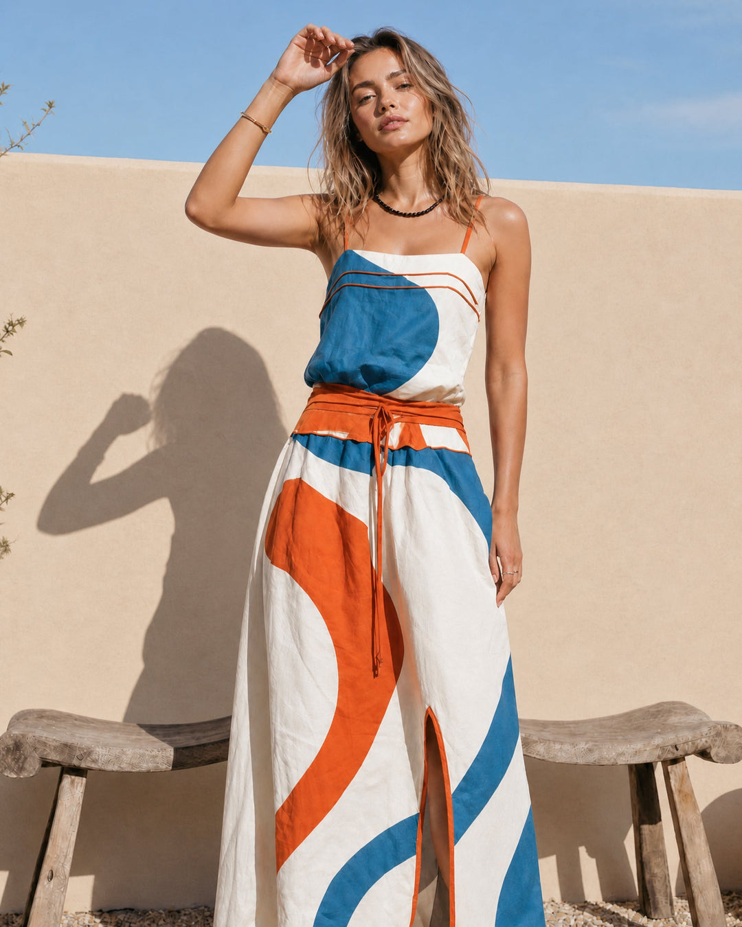 Women's Casual Printed Woven Sleeveless Maxi Dress With Spaghetti Straps MDZ0991F2LXY